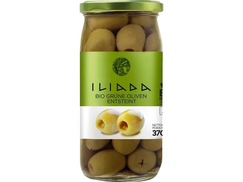 Iliada Golden Line Bio Grüne Oliven, entsteint 370 g Entsteinte grüne Oliven in Bio-Qualität