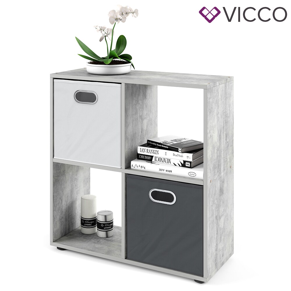 VICCO Raumteiler TETRA 4 Fächer Grau Beton - Standregal Bücherregal Büroregal