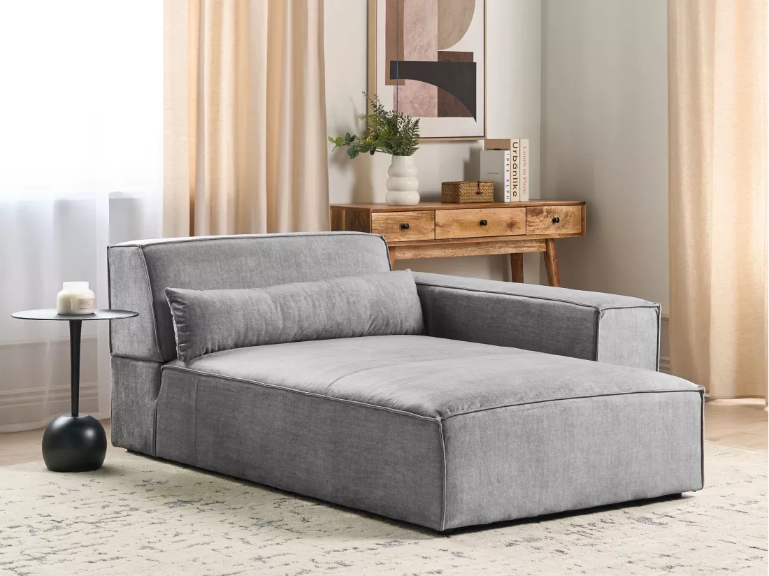 Chaise longue côté droite en tissu gris HELLNAR
