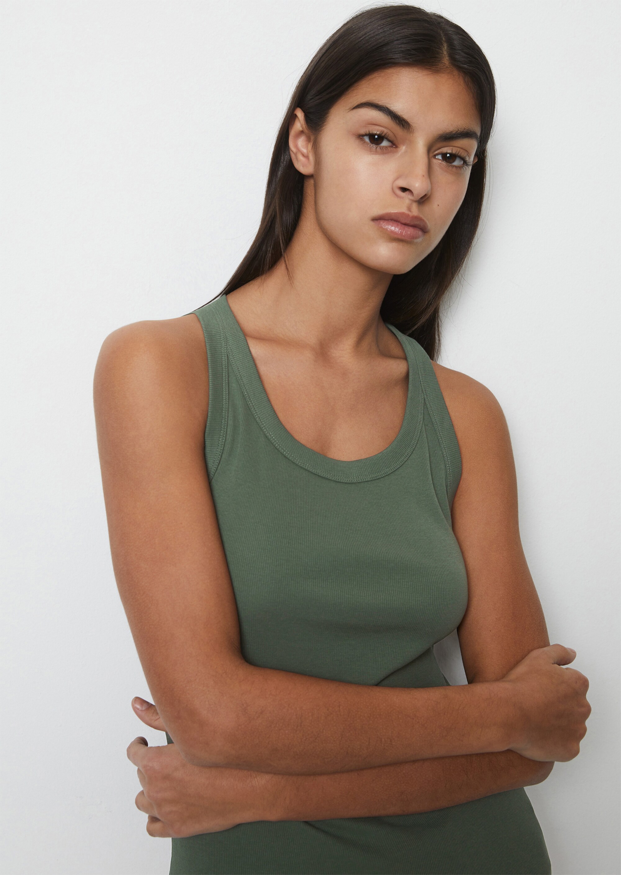 Tanktop mit feiner Rippstruktur aus elastischem Organic Cotton-Mix