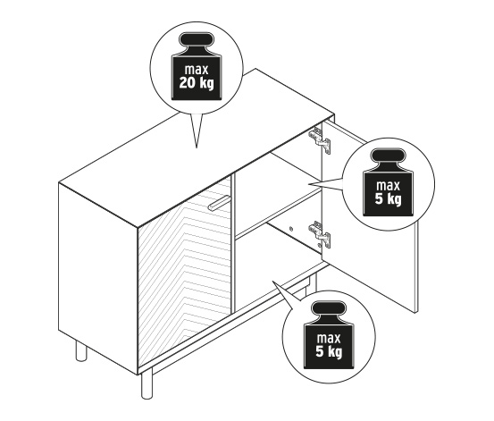 Sideboard aus Eschenholz mit dekorativen Türfronten