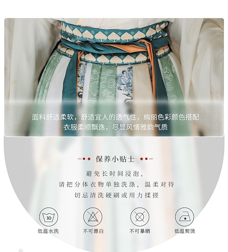 Francoix - Hanfu-top met bloemenborduursel / licht jasje / maxi-rok met gemiddelde taille / set