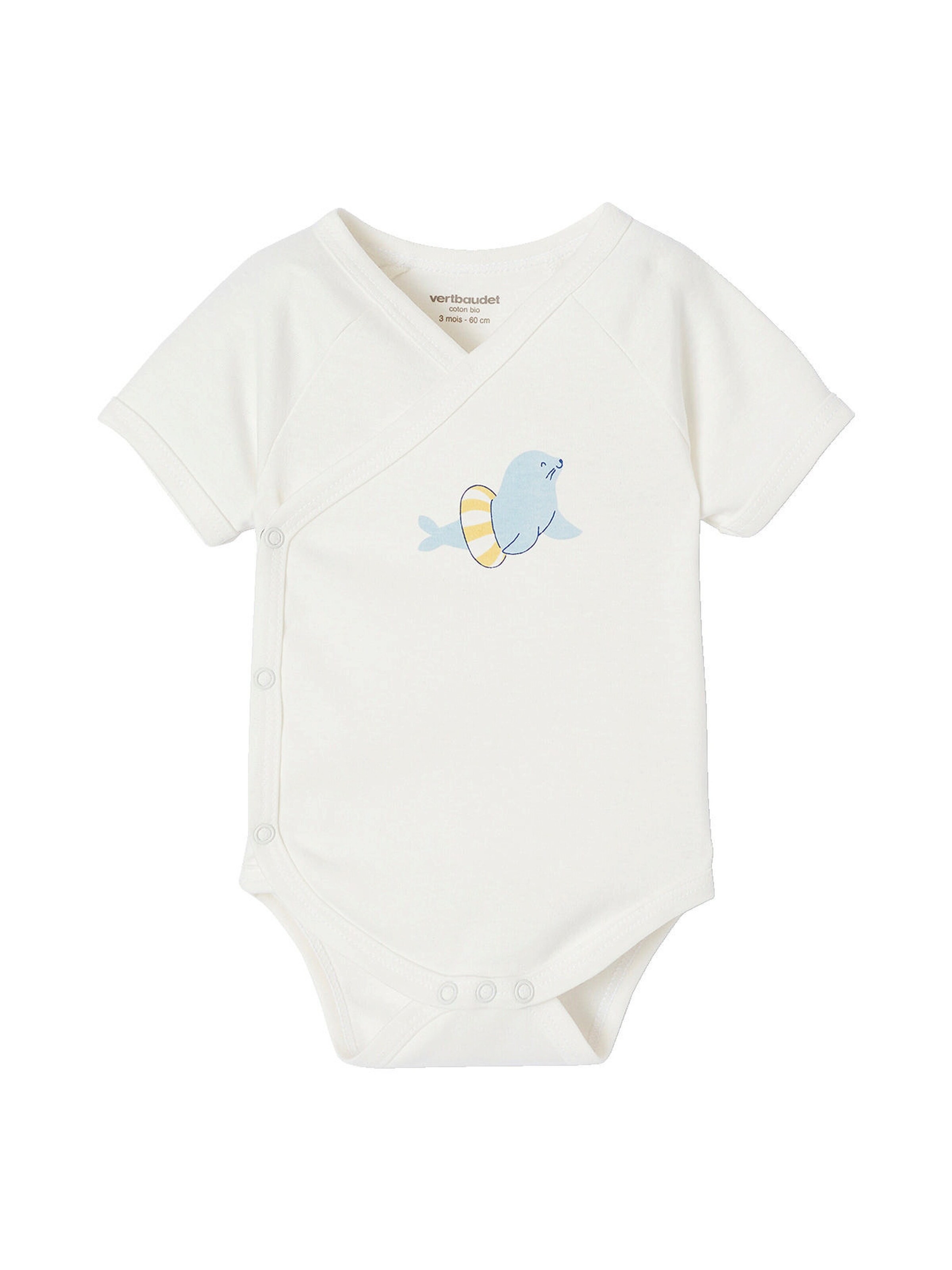 Vertbaudet Bio-Kollektion: 5er-Pack Baby Kurzarm-Bodys in Wickelform himmelblau