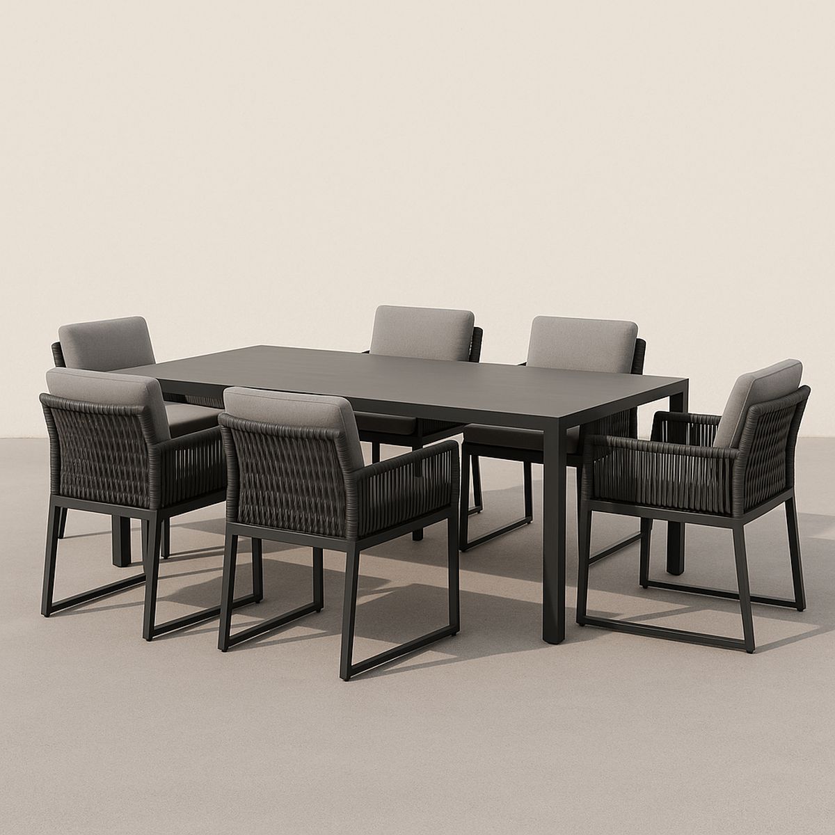 Gartentisch-Set Aluminium Seil Grau