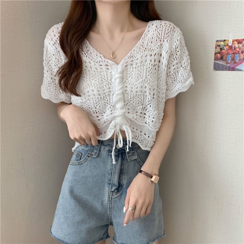 Sienne - Korte mouwen V-hals effen crop top