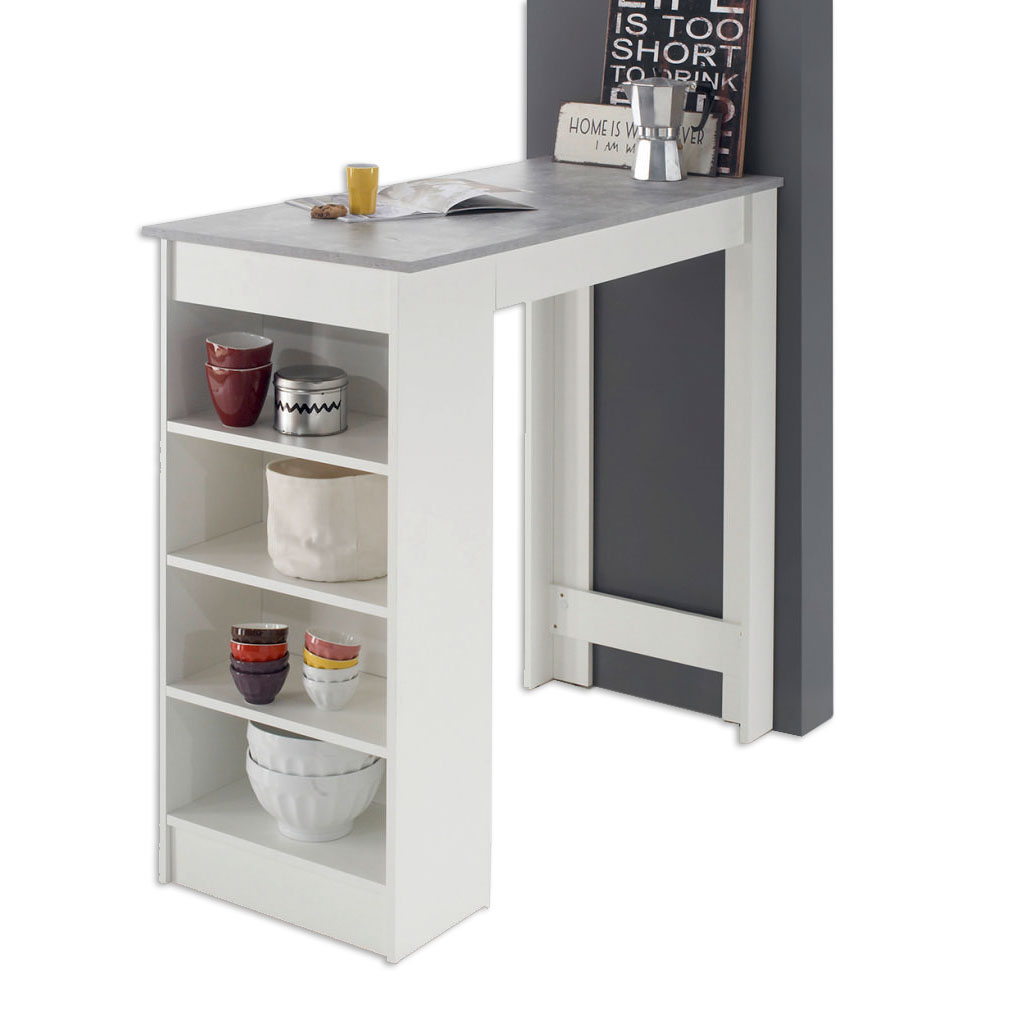 Bartisch - weiß - Betonoptik - 115 cm breit