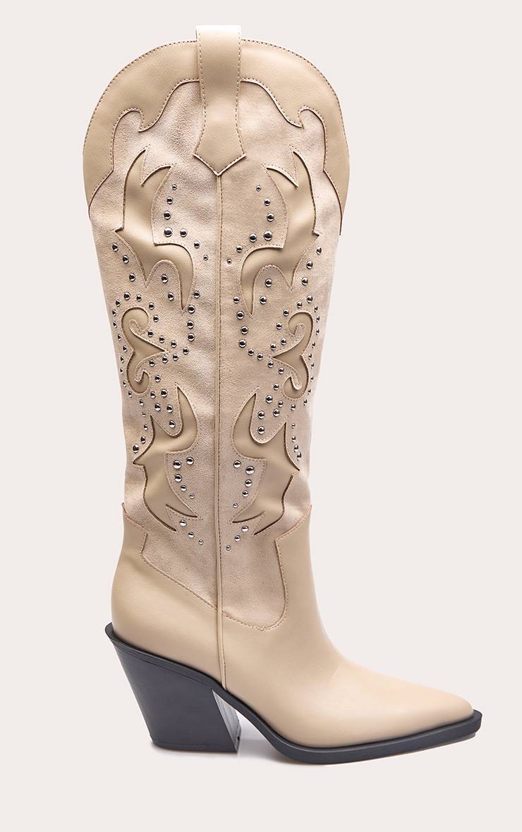 Crème Bottes Western Montantes À Talon Bloc