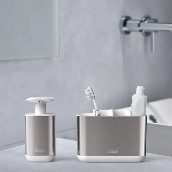 Joseph Joseph - Badezimmer Beauties Set, Seifenspender und grosser Zahnbürstenbehälter, Edelstahl