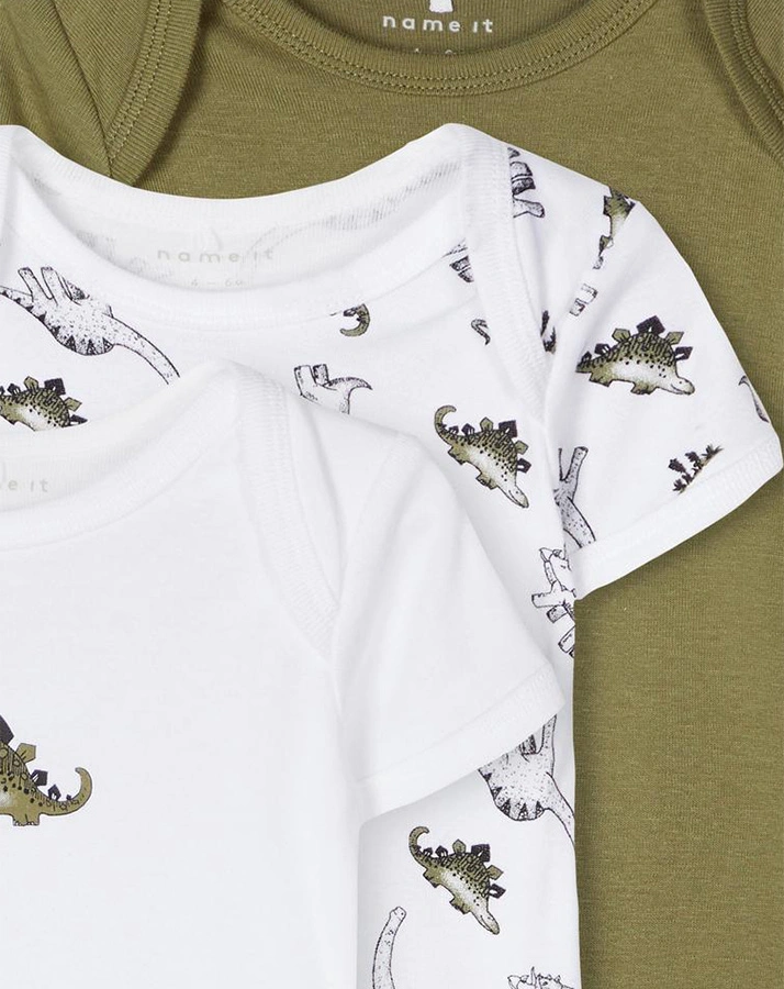 Kurzarm-Body NBFBODY – DINO 3er-Pack in green/weiß