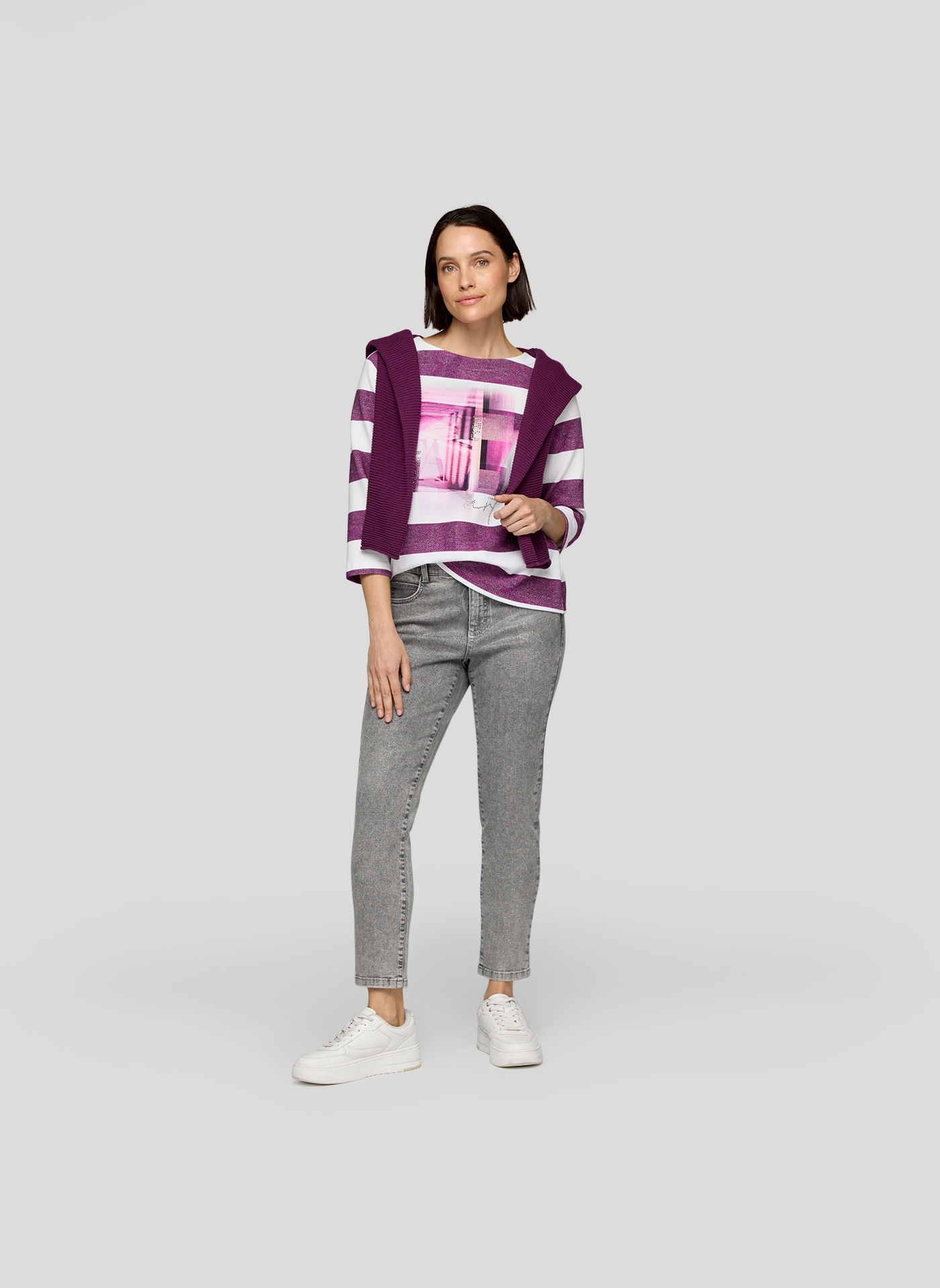 Rabe 3/4-Arm-Shirt im Streifen-Design und mit Print