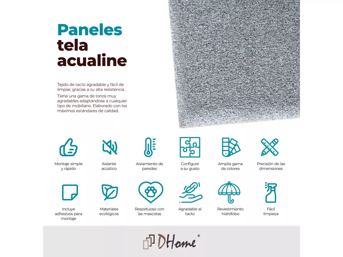 DHOME Lot de 8 Panneaux Rembourrés en Tissu Aqualine Autocollants pour Mur Acoustiques Absorbants Protection contre les choc (Gris perle, 50x50cm, x8)