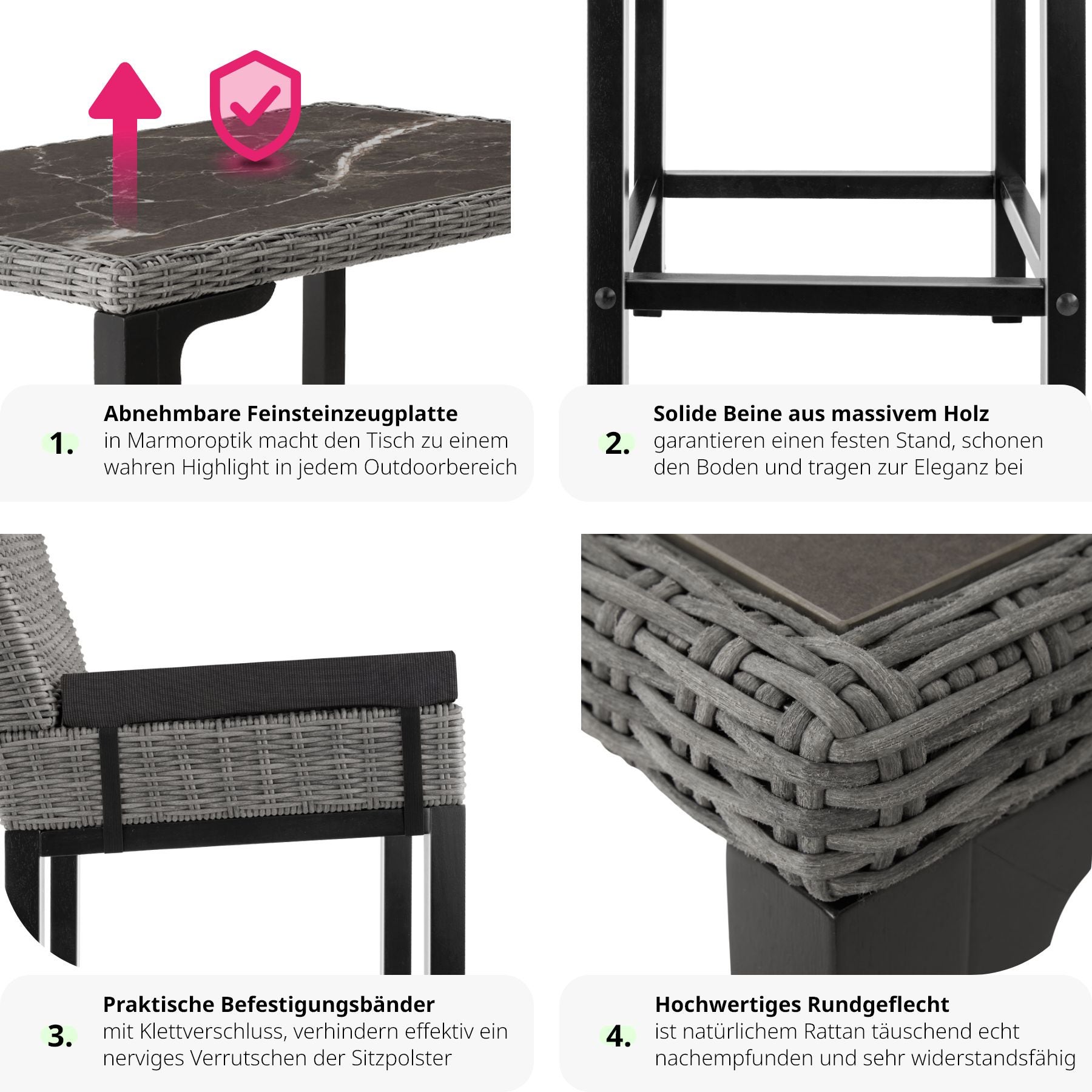 Rattan Tisch Kutina mit 2 Stühlen Latina