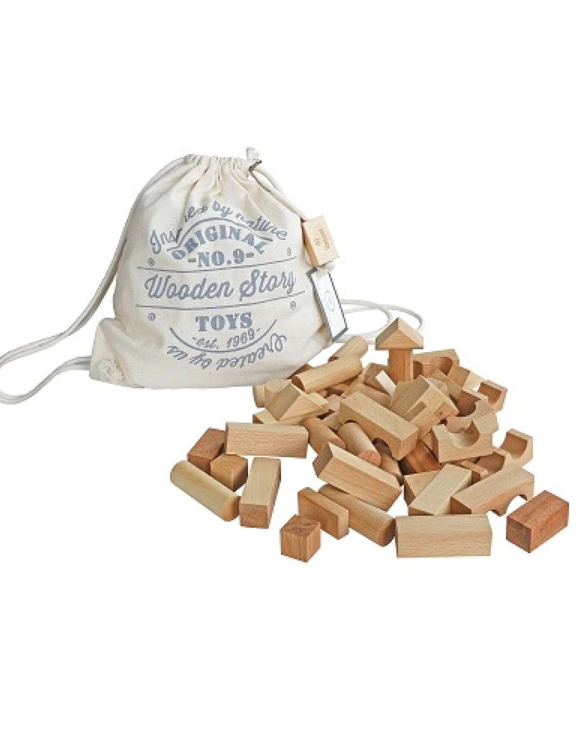 Byggeklosser i tre 60stk – Håndlaget | Blocks In Sack