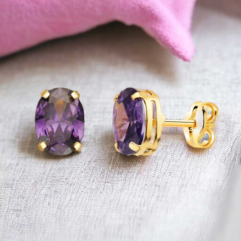 Boucles d'Oreilles Or 18 Carats 750/000 - Zirconiums Améthyste-1289
