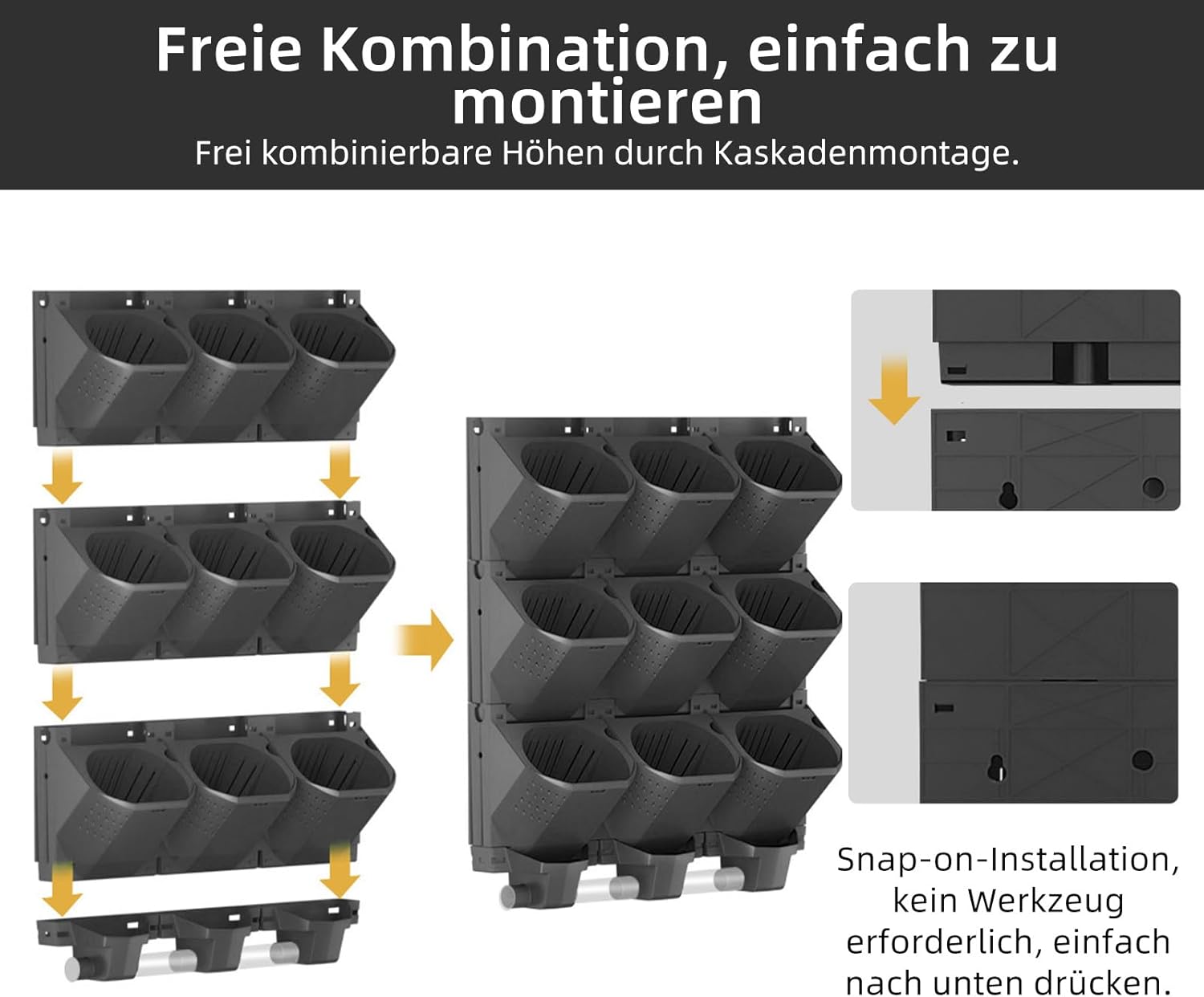 Hängende vertikale Wand Pflanze mit Automatischem Bewässerungssystem,CEIEVER Platzsparende Pflanzenwand 36 Stück Vertikaler Garten Pflanzenwand Blumentopf Set für Hof Garten Balkon