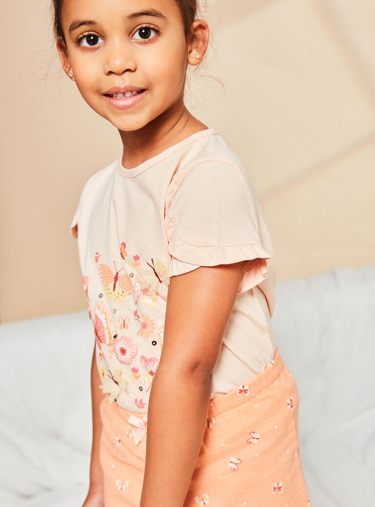Pyjama abricot à motif et imprimé papillons
