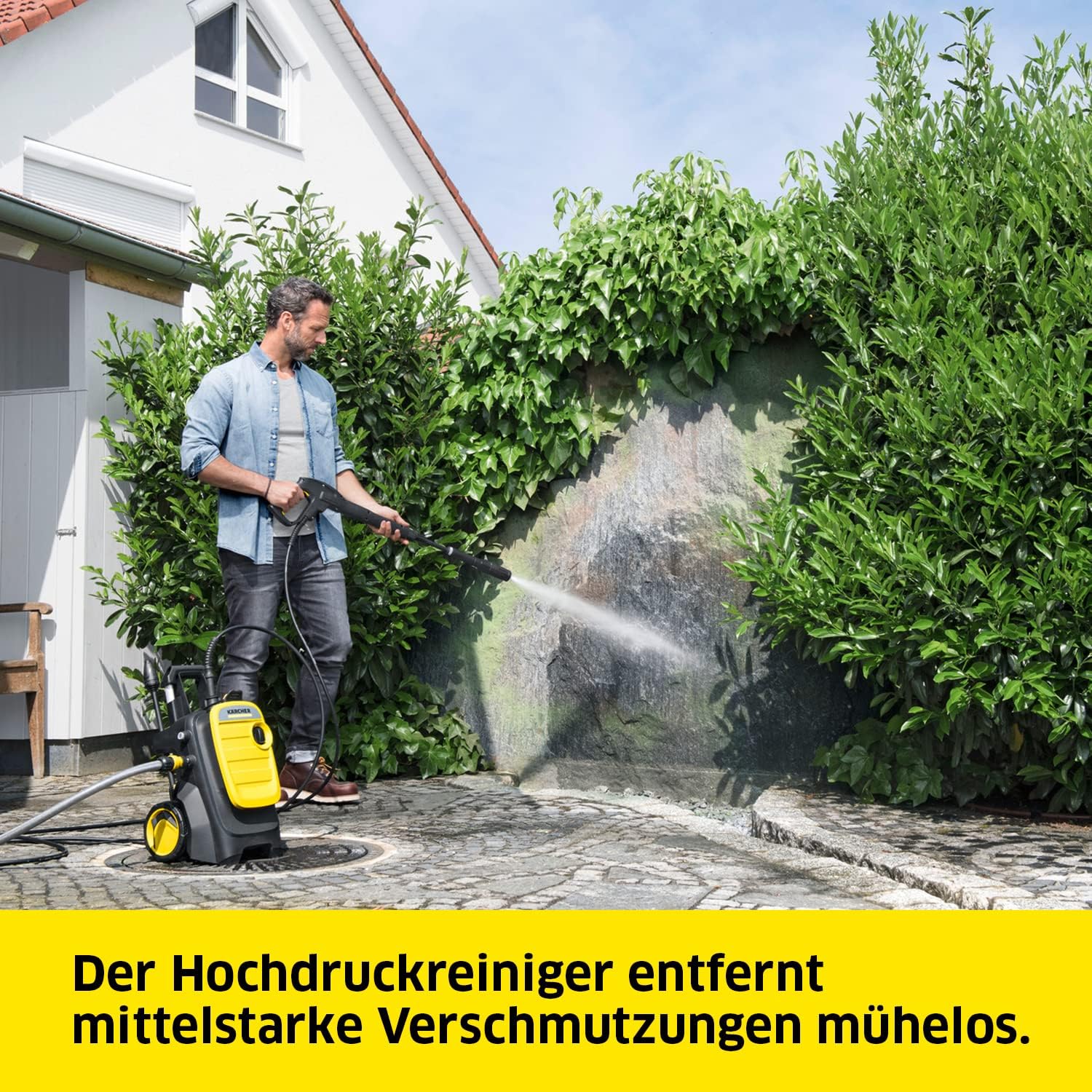 Kärcher Hochdruckreiniger K 5 Compact, Druck: max. 145 bar, Durchfluss: max. 500 l/h, Flächenleistung: 40 m²/h, Wasserfilter, Gewicht: 12 kg, Hochdruckschlauch und -Pistole, Dreckfräser, Strahlrohr