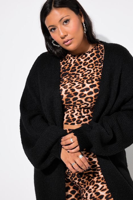 Long-Strickjacke, oversized, offene Form, Langarm