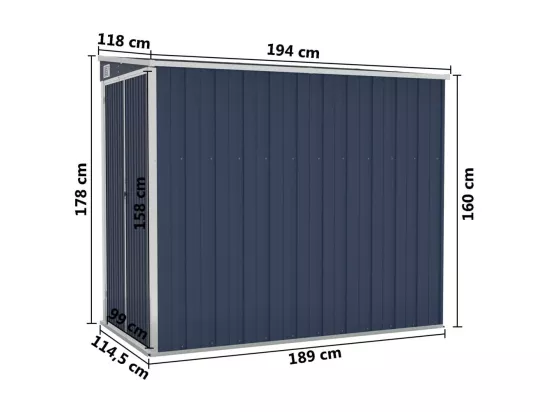 Abri de jardin mural Anthracite 118x194x178 Acier