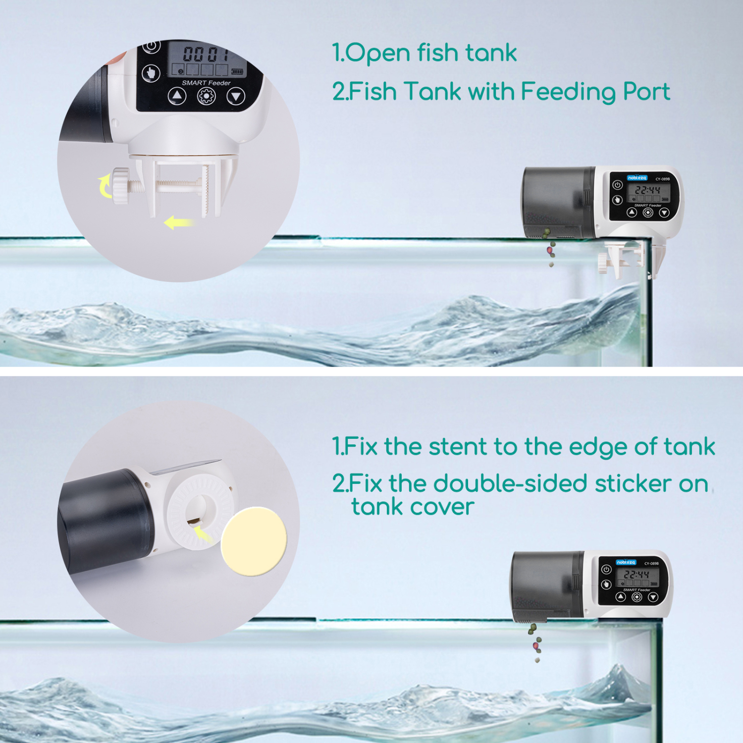 Nobleza - Alimentador automático para aquário com temporizador, dispensador de ração para aquário com tela LCD para feriados e fins de semana.