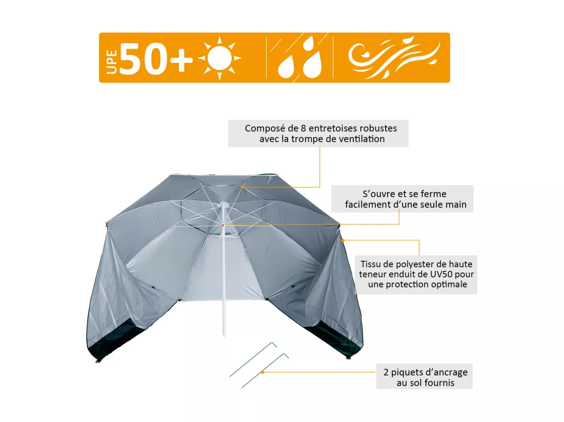 Parasol abri solaire ?2,1 x 2,22H cm protection UPF 50 + sac transport fourni vert foncé