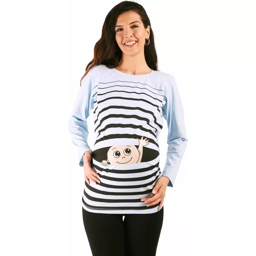 M.M.C. Umstandslangarmshirt Winke Winke mit Motiv Babyblau
