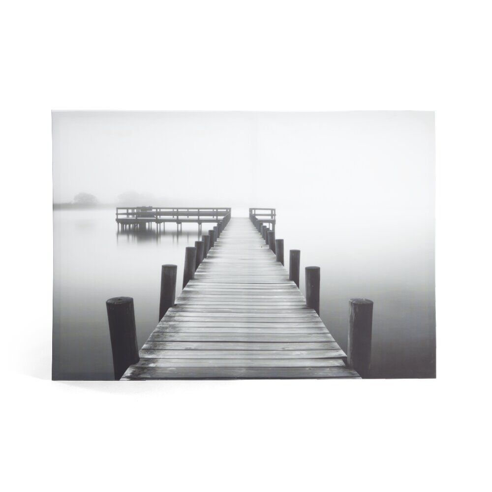 Toile imprimée pont bois noir et blanc 70x100cm