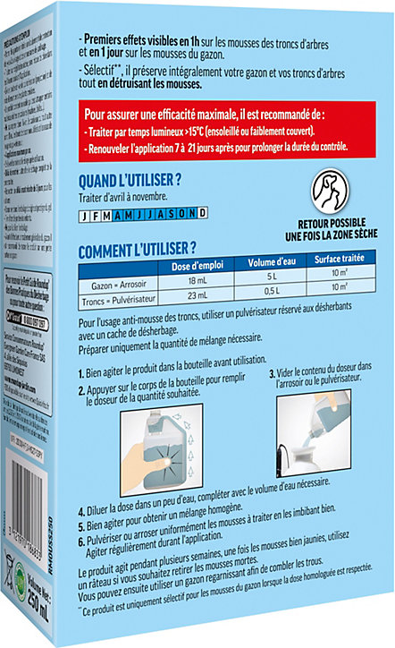 Anti-mousses gazon troncs d'arbres 250 ml