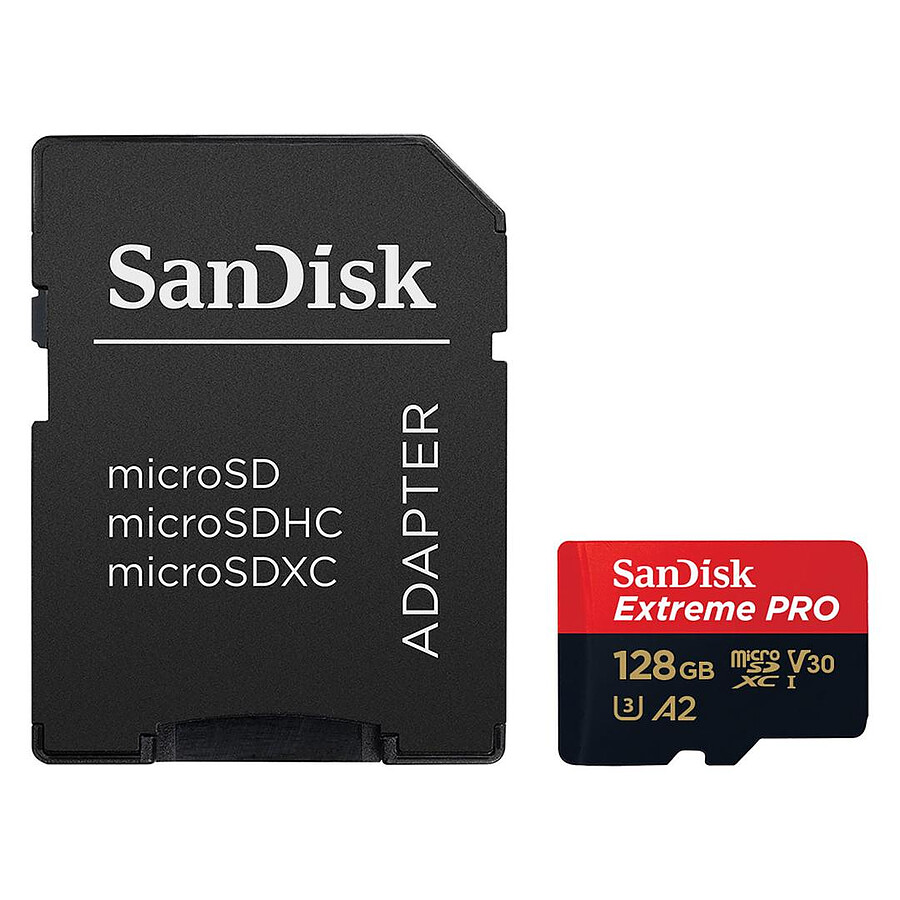 SanDisk Extreme PRO microSDXC UHS-I U3 128 Go + Adaptateur SD