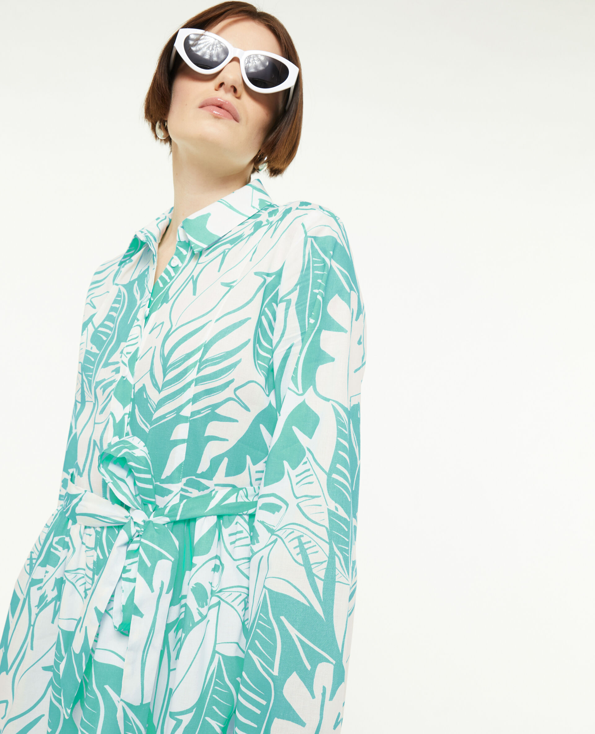 Robe chemise avec volants - Bleu turquoise