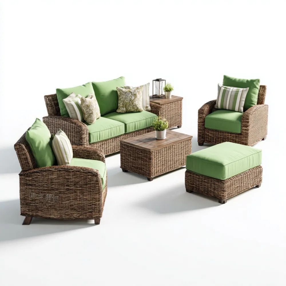 Garten-Sofaset Polyrattan 5-teilig 140x75x70 cm – Braun/Grün – Klassisches Design