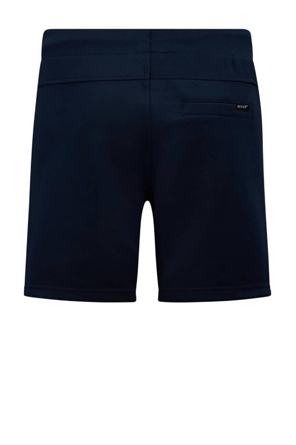 Retour Jeans sweatshort Geerten met zijstreep donkerblauw/felgeel