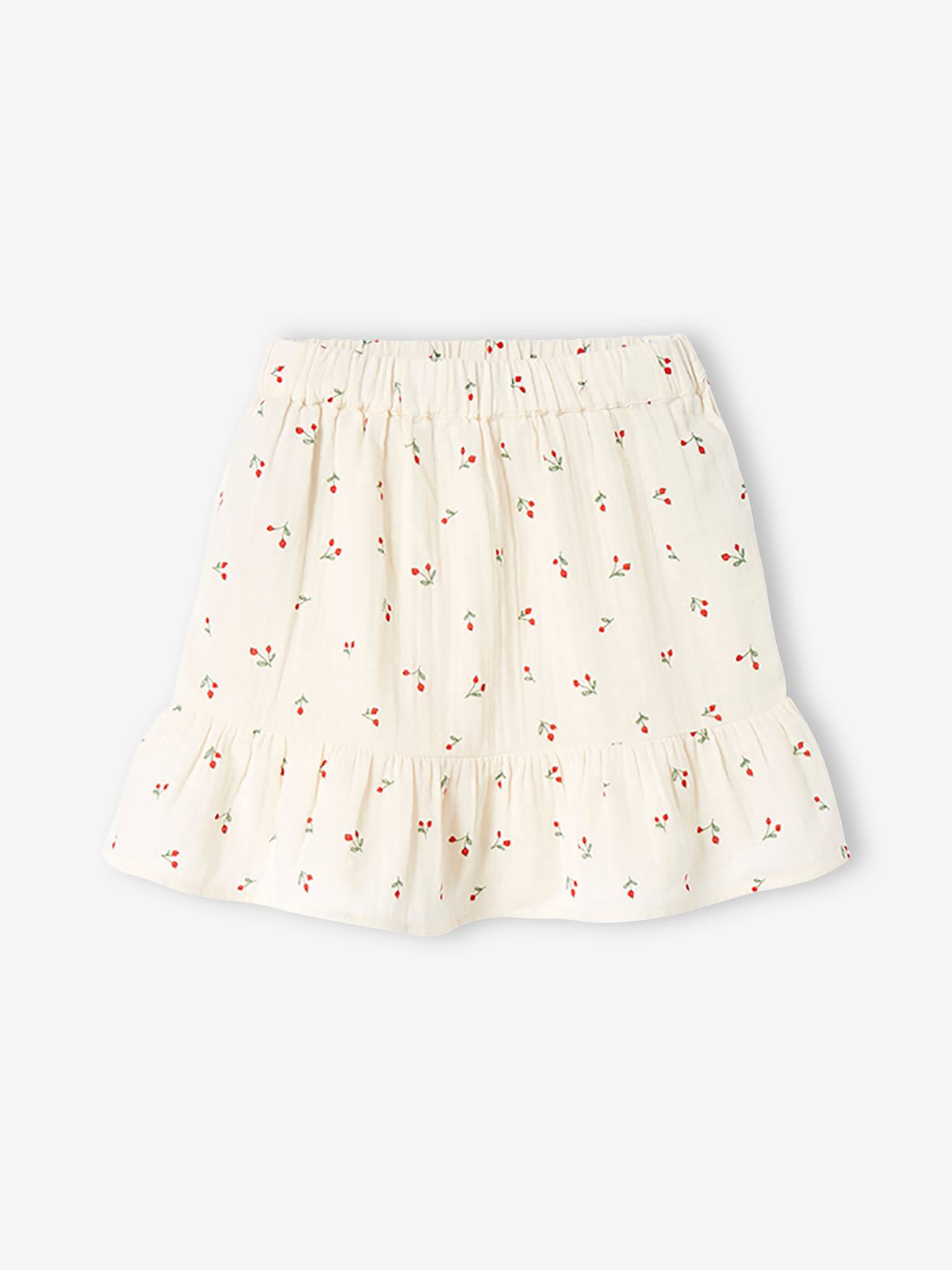 Saia de chiffon de algodão estampada para meninas, estampa verde clara.