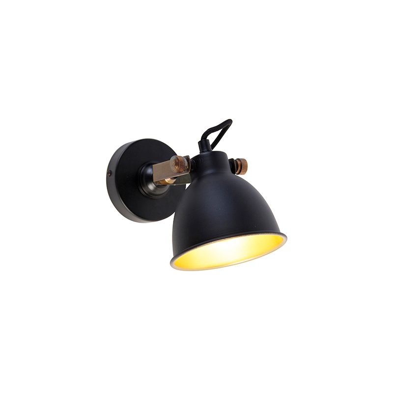 Industriële wandlamp zwart met goud verstelbaar - Liko