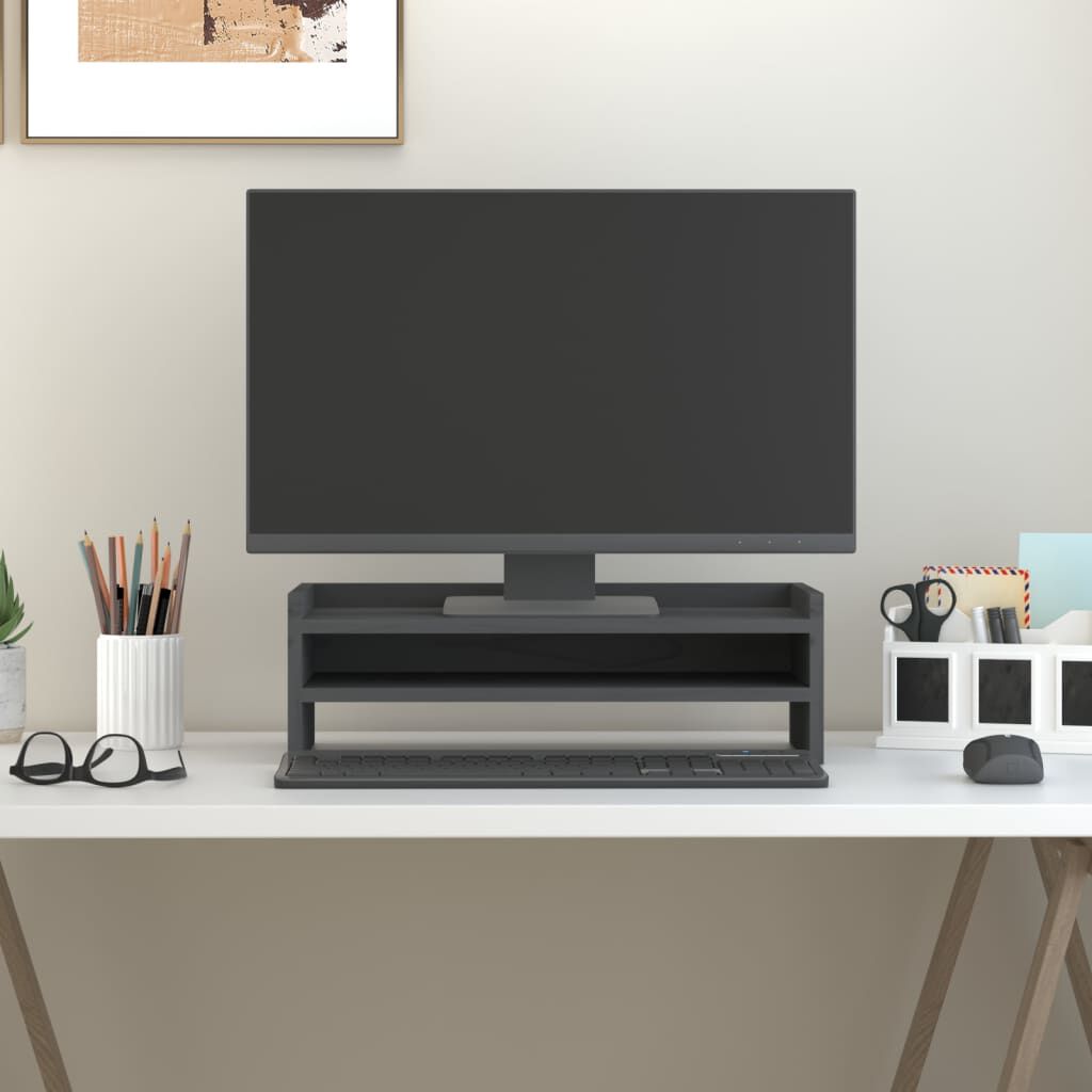 vidaXL Monitorstandaard 50x24x16 cm massief grenenhout grijs