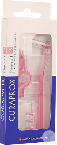 Curaprox CPS 08 Prime Start Brosse Interdentaire 3,2mm Rose 5 Pièces + 2 Manches