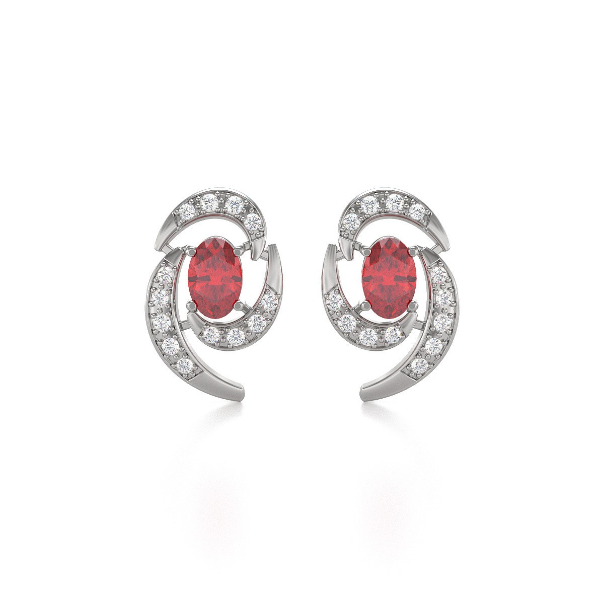 Boucles d'oreilles ADEN Or 585 Blanc et Rubis 2.6grs