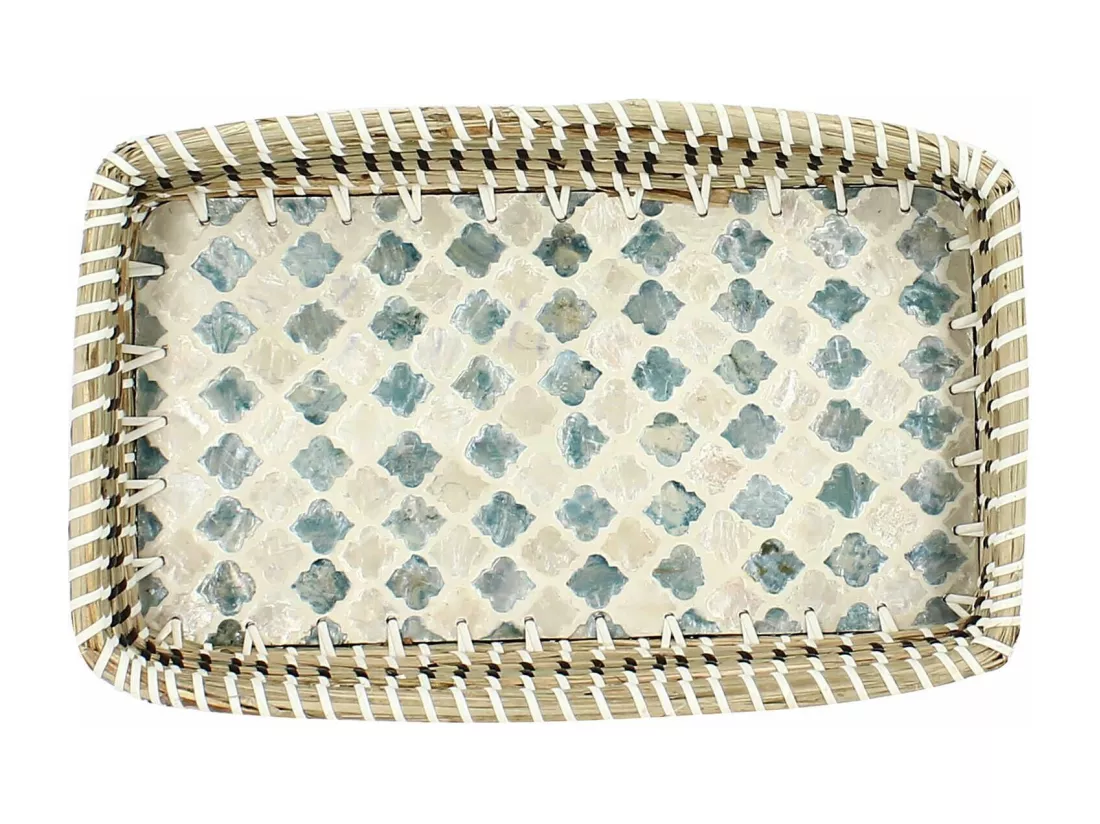 Now's Home - Plateau Rectangulaire En Jonc De Mer Et Nacre 32x19cm Paros