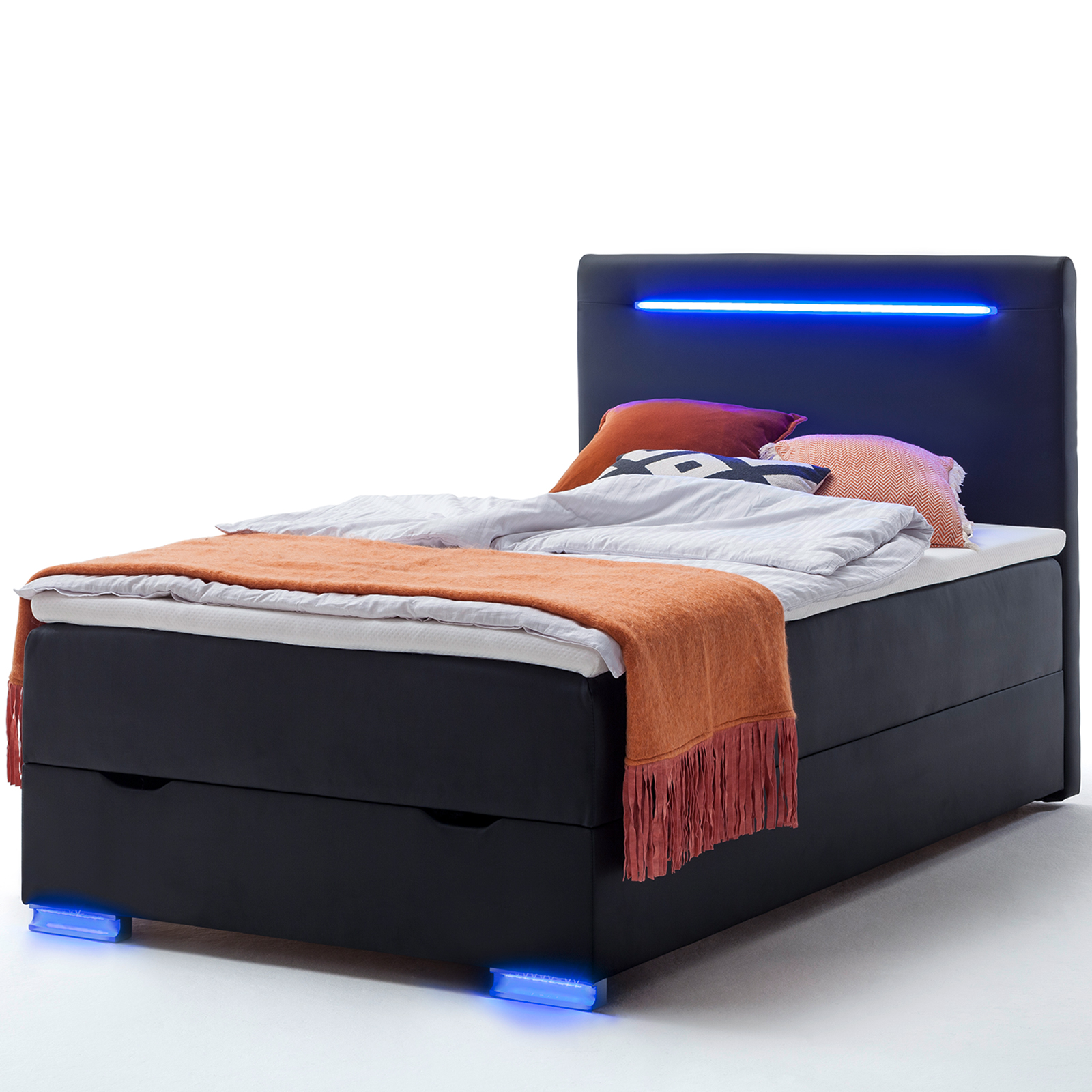 Boxspringbett - schwarz - H2 - Bettkasten - 140x200 cm