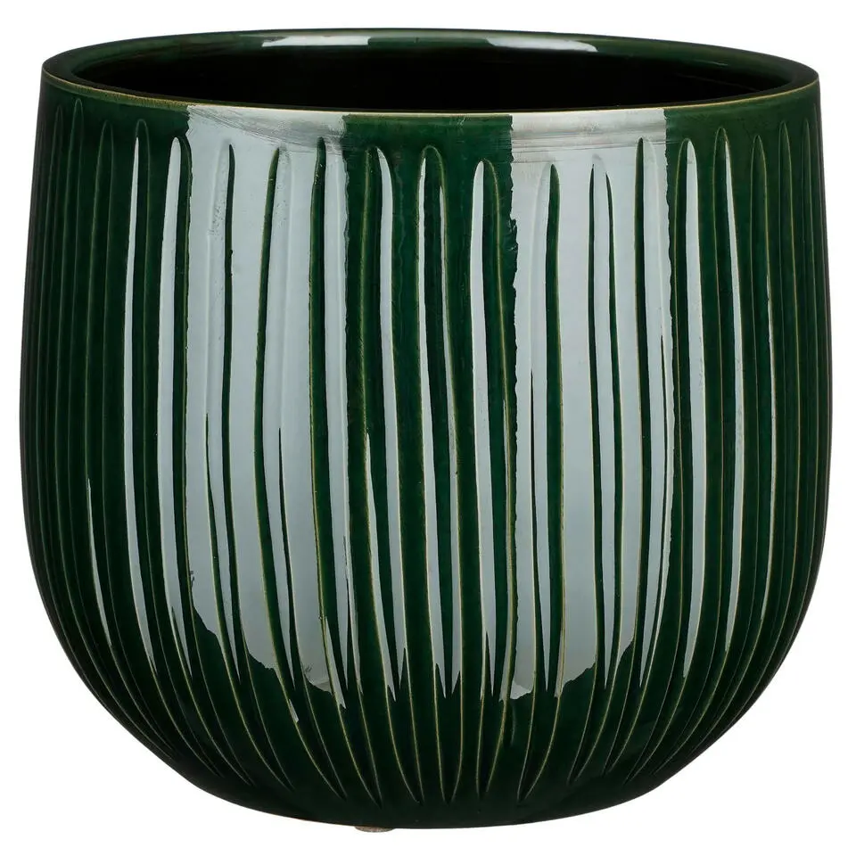 Mica Decorations Plantenpot - donkergroen - glans ribbel -27x25cm