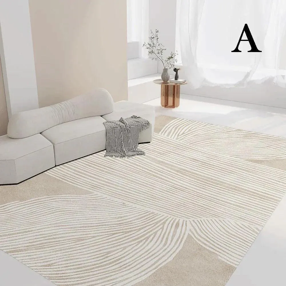 Nordic Boho Beige Geometric Home Floor Carpet | Minimal Line Decor Luxury Rug