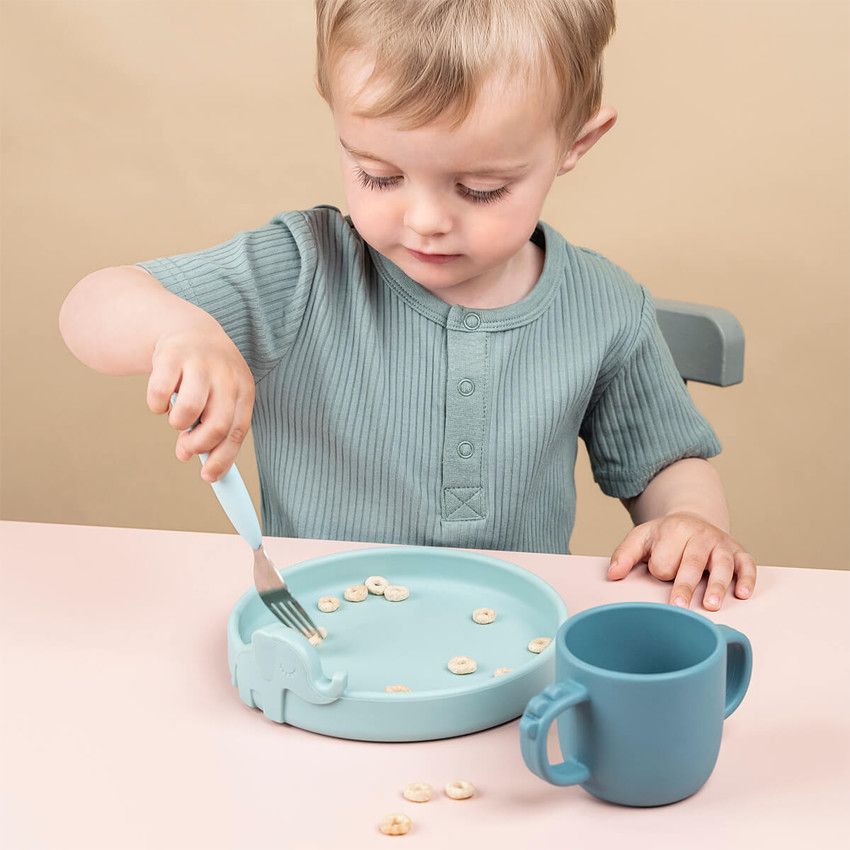 Kit vaisselle Peekaboo Deer Friends - Bleu - Ecru