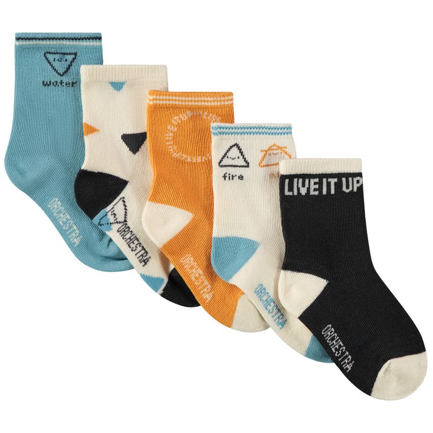 Lot de 5 paires de chaussettes motifs triangles pour bébé garçon - Ecru