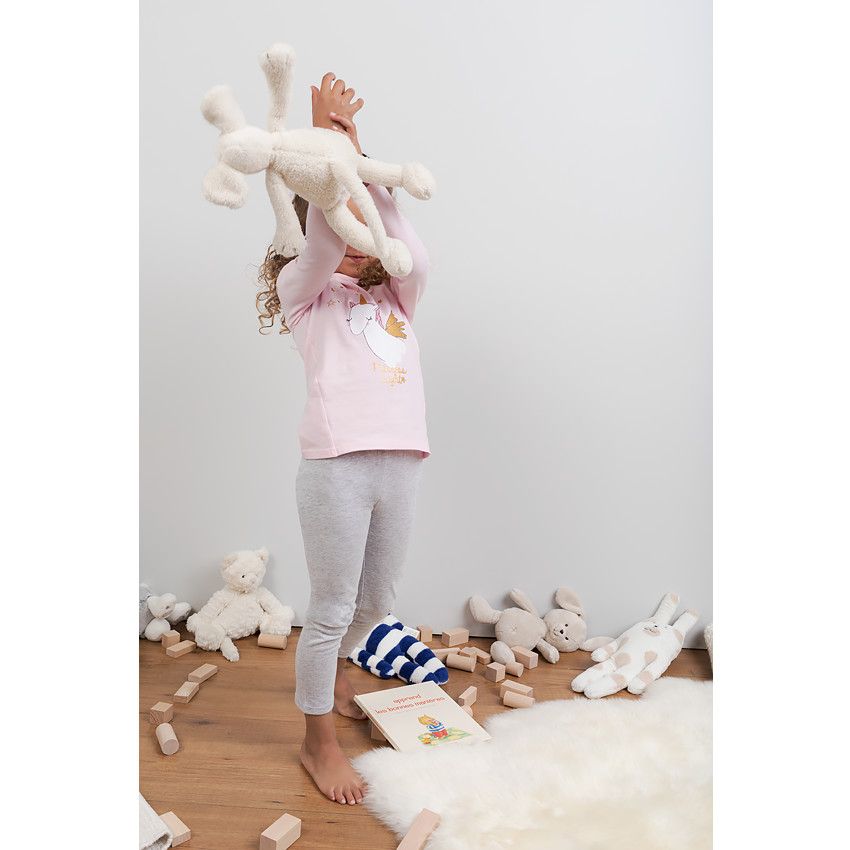 Pyjama en jersey avec licorne pailletée printée - Rose