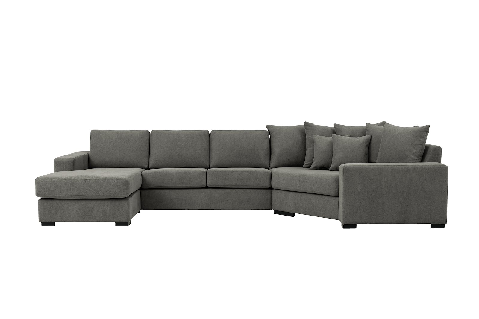 Modern Living U-sofa Sjeselong venstre med 2-seter og cosy corner høyre.Tekstil Brooklyn 3 Grey med Arm A og ben 2 sortbeiset eik.