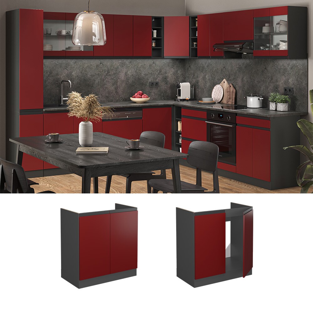Vicco Spülenunterschrank Küchenschrank Küchenmöbel R-Line J-Shape Anthrazit Rot 80 cm modern