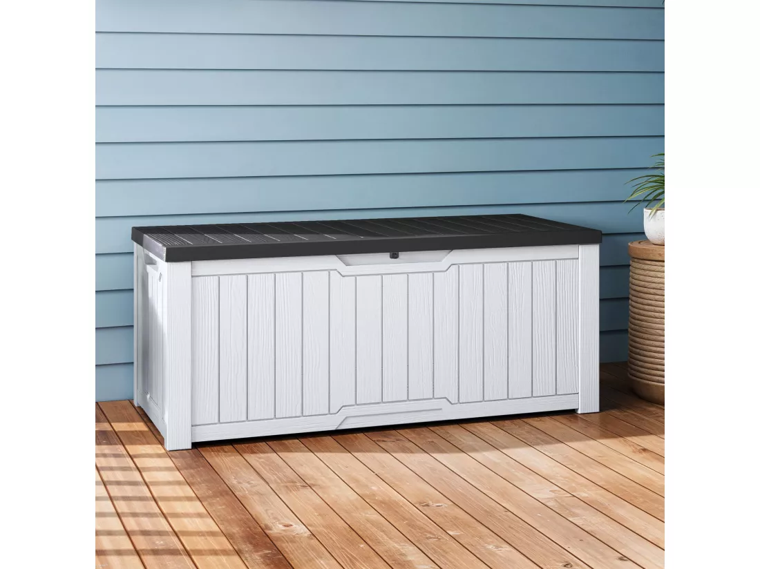 YITAHOME Boîte de rangement Extérieure - Boîte de Rangement de jardin - 142 x 67 x 69 cm - 390 L - Verrouillable - Blanc