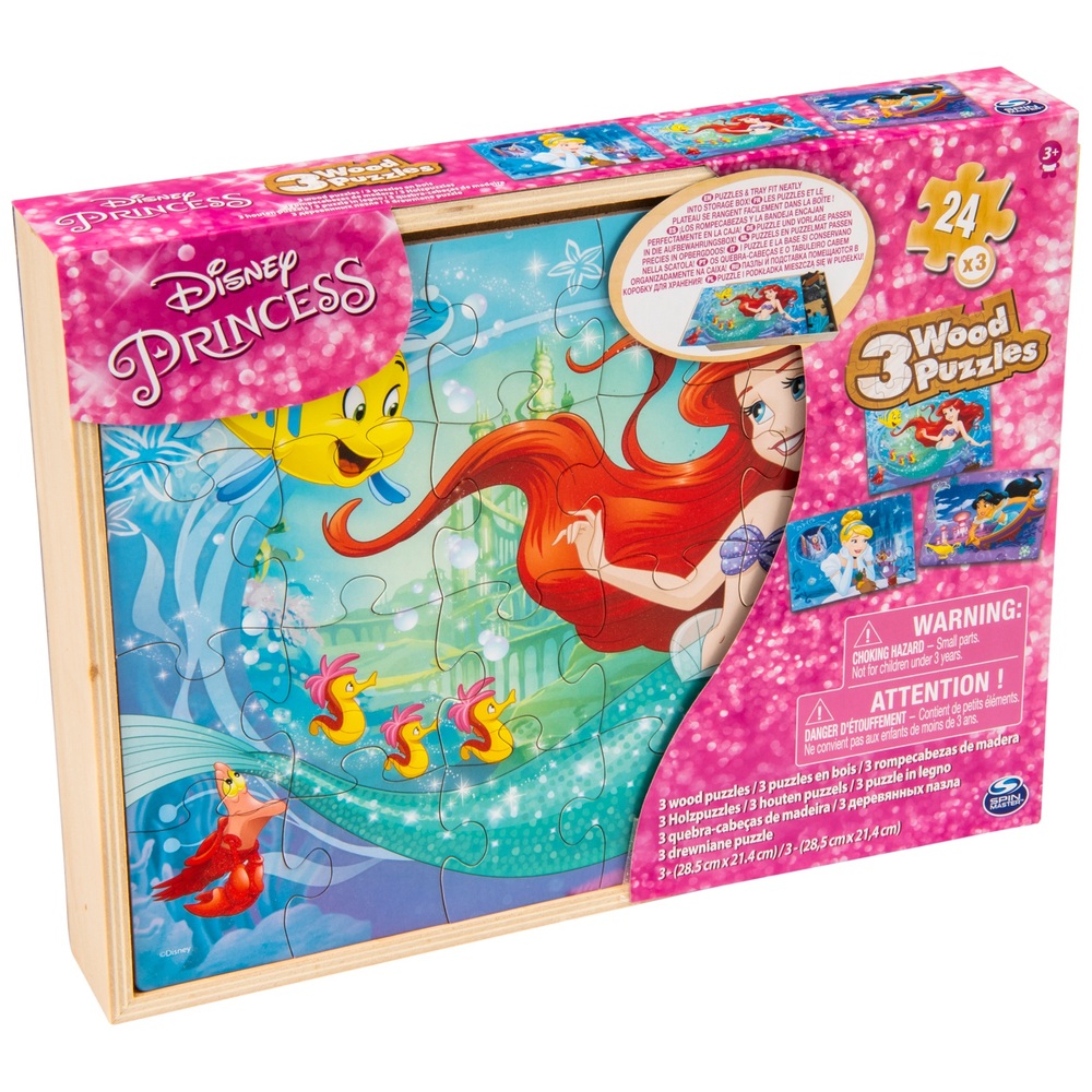 Prinzessinnen-Holzpuzzles, 3er-Pack in Aufbewahrungsschale, Sortiment