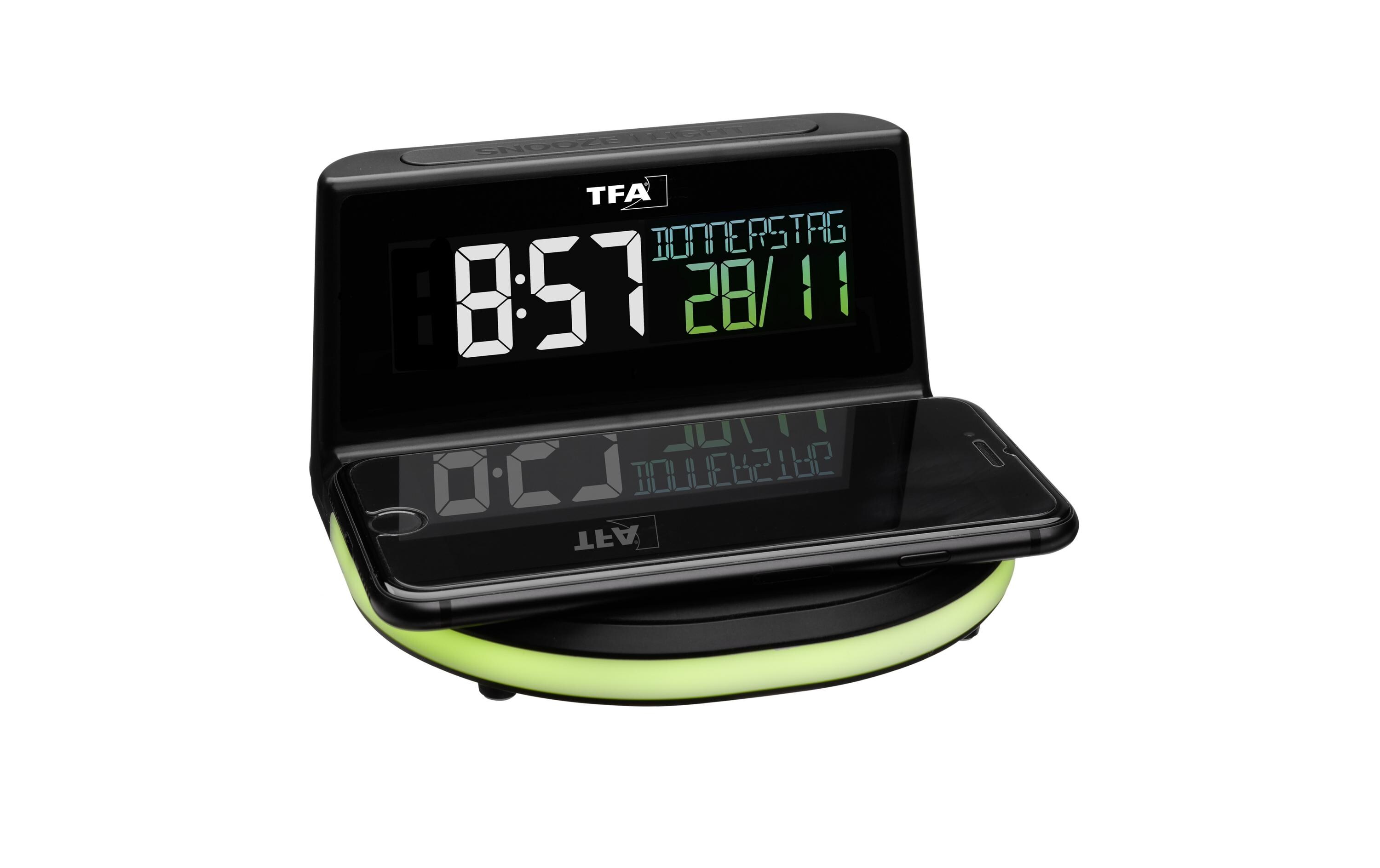 Digitalwecker Charge-it-Wireless SchwarzDigitalwecker mit kabelloser Ladestation