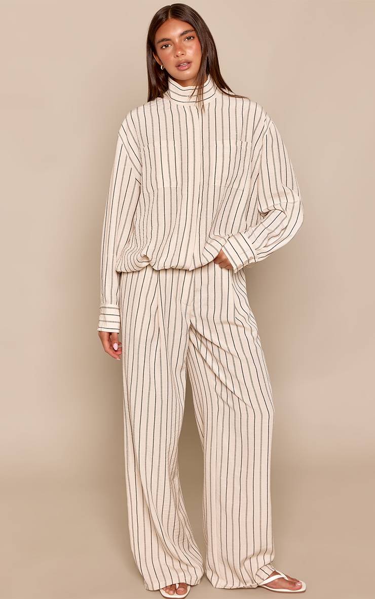 Crème Ensemble Coordonné Pantalon Large À Rayures